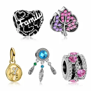 DIY Zinc Alloy Zirconia Tree Of Life Dreamcatcher Charms For Bracelet Necklace Making Family Love Heart Leaf Beads Jewelry Accessories