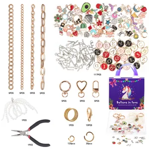 Kit de Fabrication de Bijoux DIY pour Filles Breloques de Licorne en Alliage d'Émail Pendentifs Avec Anneaux de Porte-Clés Chaînes en Métal Cadeau Décoration Sac