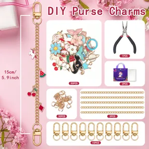 76tlg. Bastelset für DIY Taschenanhänger mit Goldketten und bunten Emaille Anhängern