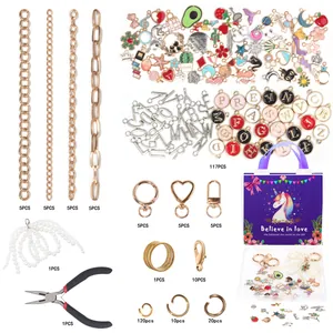 DIY jewelry making kit for girls featuring unicorn case, charms, beads and tools