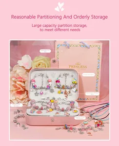 Pink jewelry storage box and matching gift bag for girls DIY charm bracelet making kits