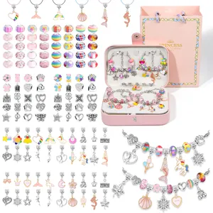 DIY Jewelry Making Collection For Girls Kids Zinc Alloy Resin Beads Bracelet Necklace With PU Leather Storage Box Pink