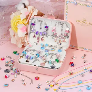 120pcs crystal charm bracelet DIY making kit in pink gift box and jewelry bag