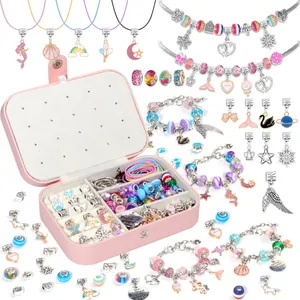 120pcs kids DIY bracelet making kit with colorful crystal beads and pink jewelry box