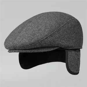 Herren Winter Schiebermütze mit Ohrenschützer Wollmischung Warm Fischgrät Newsboy Hut für Ältere Herren Klassische Thermische Mütze