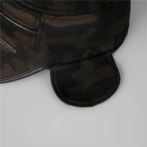 Winter men's camouflage military flat top hat with warm ear flaps and fleece lining