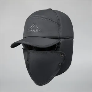Men's Winter Windproof Trapper Hat With Removable Mask Thickened Fleece Lining Ear Protection Lei Feng Hat For Outdoor Cycling