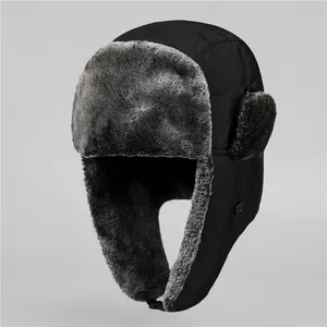 Chapeau de Trappeur Homme Hiver Chaud Coupe-vent Cache-oreilles Doublure Fausse Fourrure Bonnet de Cyclisme Extérieur Coton Polyester