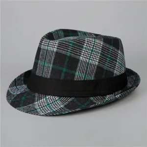Classico Cappello Fedora a Quadri per Uomo Donna Vintage Britannico Trilby Jazz Hat Con Decorazione a Nastro Cappello Gentleman Casual