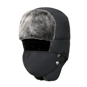 Cappello da aviatore invernale con pelliccia sintetica grigia e maschera rimovibile