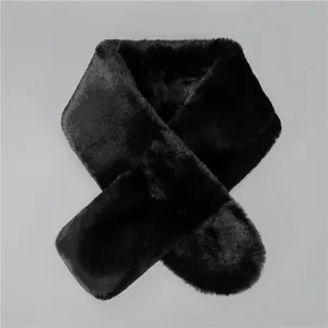 Classic black faux fur scarf for elderly men featuring a cozy cross-overlap design for warmth