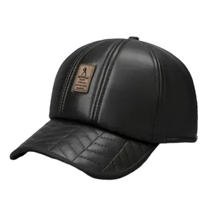 Herren Winter-Baseballkappe aus Leder mit gesteppter Krempe und warmem Fleecefutter