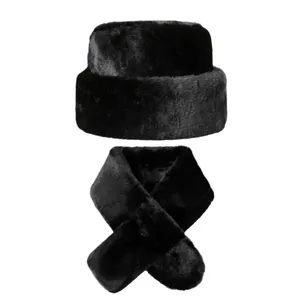 Ensemble d'hiver bonnet et écharpe en fausse fourrure noire pour hommes âgés