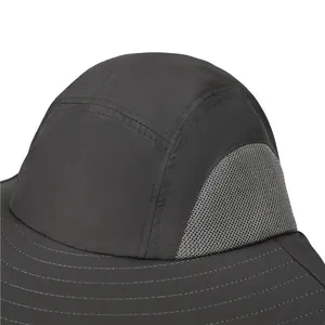 Dunkelgrauer Outdoor-Sonnenhut mit breiter Krempe und Mesh-Belüftung für UV-Schutz