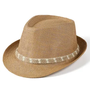 Vintage British Jazz Style Paper Straw Fedora Hat For Men Women Breathable Sun Protection Wide Brim Woven Beach Sun Hat