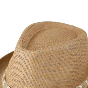 Classic straw fedora hat with breathable lining and rustic hemp rope decoration