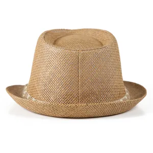 Men's retro straw fedora sun hat with fine weaving and cream decorative band