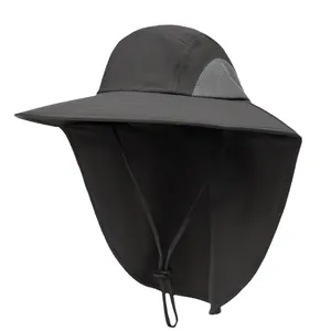 Outdoor Sonnenhut mit Nackenschutz und breiter Krempe für UV-Schutz in Schwarz