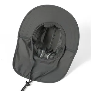 Men's wide brim sun hat with neck flap and breathable mesh lining for outdoor fishing