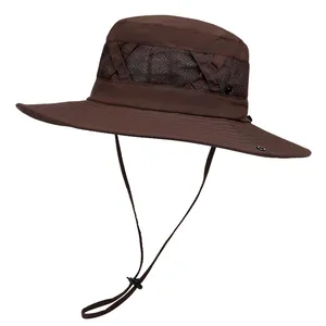 Outdoor Breathable Mesh Sun Hat Wide Brim Foldable Bucket Hat For Hiking Fishing Camping UV Protection Nylon Hat For Men Women