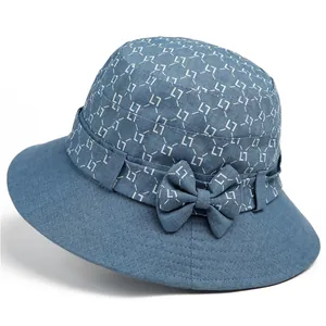 Damen Fischerhut in Denimblau mit Schleife und L7-Muster für optimalen Sonnenschutz