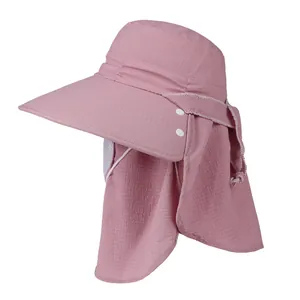 Outdoor wide brim sun hat for women with breathable face mask and neck protection cover