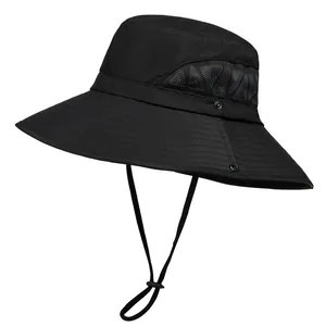 Chapeau de soleil pour hommes à large bord avec maille et mentonnière réglable