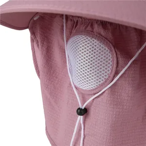 Breathable pink sun hat mask with adjustable drawstring and mesh for outdoor protection