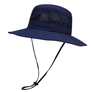 Detail view of the breathable mesh stitching and durable fabric on this wide brim sun hat