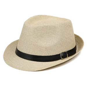 Sombrero Fedora de Paja Unisex para Padres e Hijos de Ala Ancha Protector Solar Sombrero de Playa Con Hebilla de Cinturón de Cuero Para Viajes de Verano Mujeres Hombres Niños