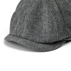 Casquette gavroche classique en lin gris pour hommes avec un design tissé respirant