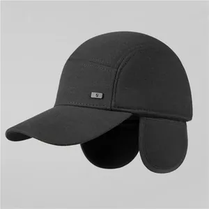 Winter thermal baseball cap for elderly men with thickened ear flaps in black finish