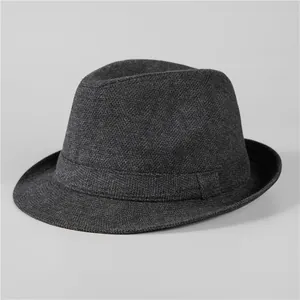 Men Wool Blend Fedora Hat Winter Warm Thickened Wide Brim Vintage Gentleman Jazz Hat For Elderly Dad Grandpa Gift