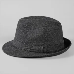 Classic dark grey wool fedora hat for men featuring premium textured fabric and ribbon trim