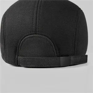 Adjustable winter baseball cap for elderly men in black wool blend with ear protection