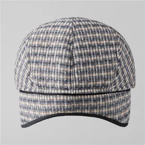 Winter plaid earflap hat for men with warm thermal lining and classic flat cap design