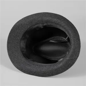 Detail view of winter wool fedora hat featuring inner lining and adjustable sweatband