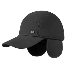 Men's winter baseball cap with ear flaps in black warm fabric for seniors