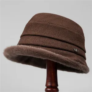 Women's Retro Elegant Winter Cloche Hat With Faux Fur Trim Warm Fleece Lined Woolen Texture Solid Color Fashion Bucket Hat