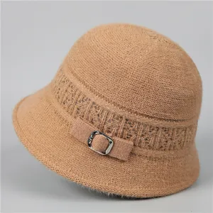 Women Winter Knit Bucket Hat Fleece Lined Warm Thick Cloche Hat For Elderly Mother Solid Color Elegant Outdoor Windproof Hat
