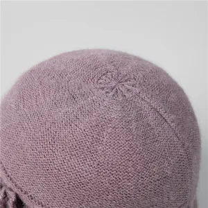 Knitted purple wool warm hat for elderly women with high-quality top stitch detail