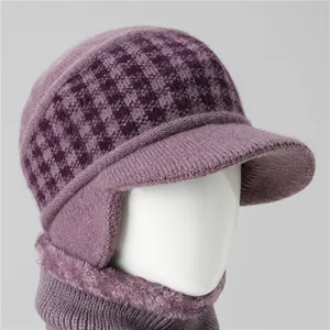 Women's warm winter knit hat and scarf set with fleece lining and ear protection