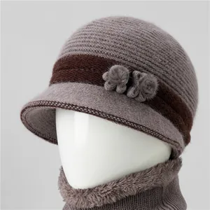 Conjunto Gorro Bufanda Punto Mujer Invierno Cálido Forro Polar Sombrero Cloche Decoración Floral Gorro Ganchillo Calentador