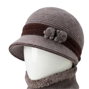 Conjunto de gorro y bufanda de punto para mujer con forro de felpa para el invierno