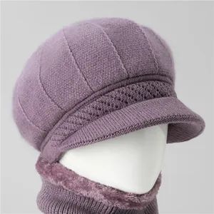 Set berretto e sciarpa in maglia autunno inverno da donna con fodera in pile lilla