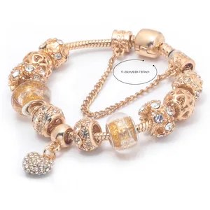 Women Heart Charm Bracelet Alloy Rhinestone Crystal Beads Snake Chain Elegant Jewelry Gift For Ladies Valentine Birthday