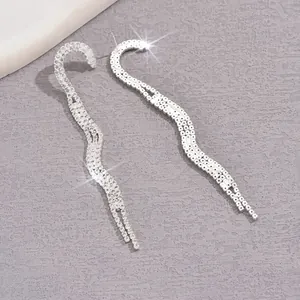Eleganti Orecchini a Pendente con Nappa a Onda per Donna in Lega con Strass Orecchini Pendenti con Frange Lunghe
