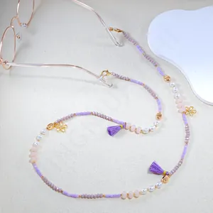 Handmade Beaded Eyeglass Chain For Women Floral Acrylic Glass Pearl Anti-Slip Sunglasses Strap Holder Lanyard Gift