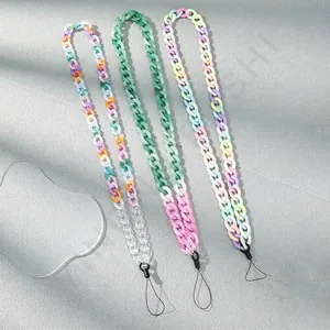 Colorful Acrylic Phone Chain Long Crossbody Neck Lanyard Strap For Women Anti-lost Fashion Macaron Style Mobile Strap