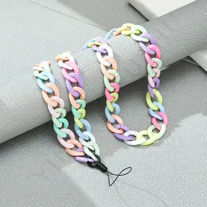 Long macaron colorful acrylic phone lanyard chain with matte finish and black hook